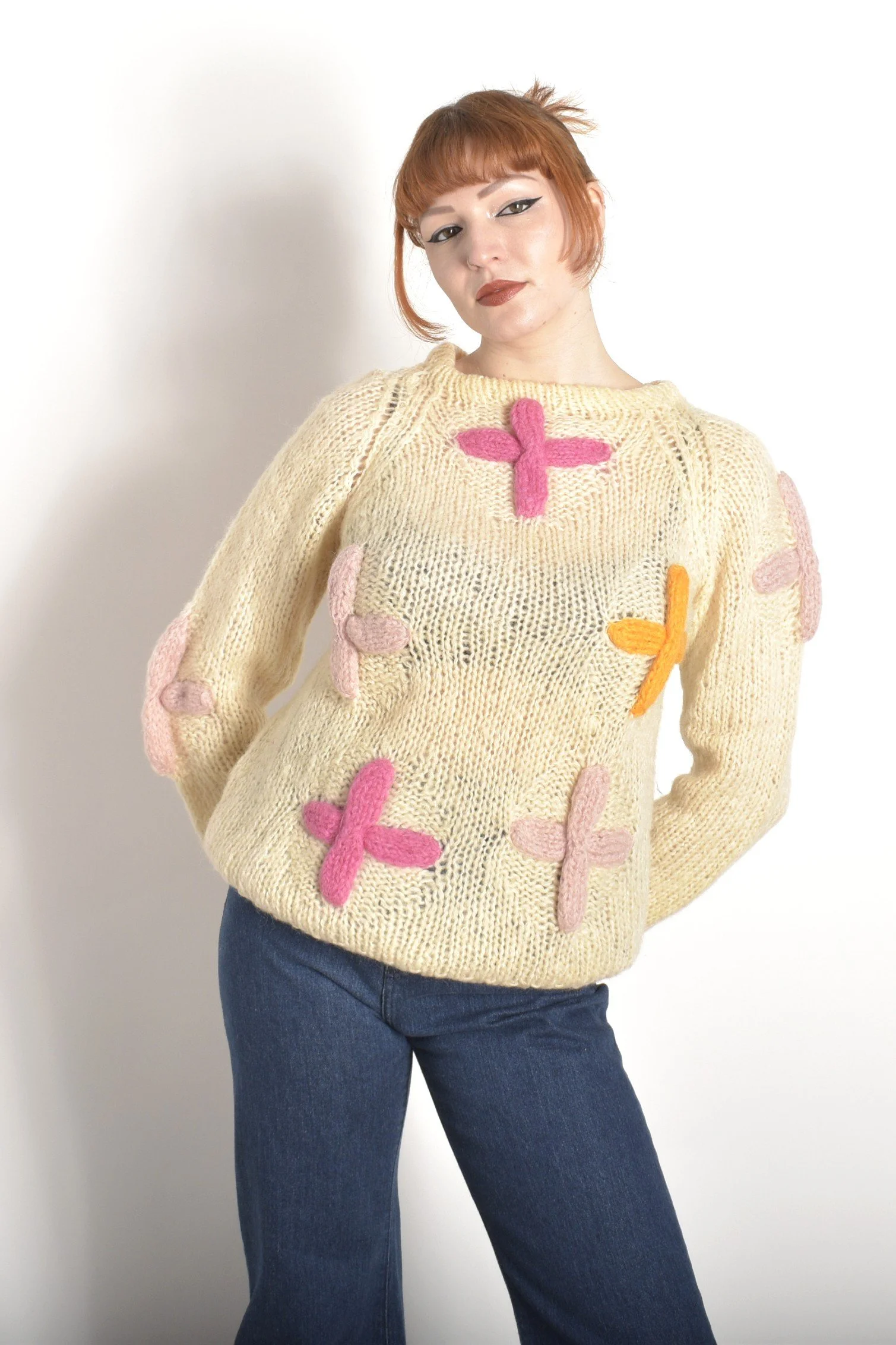 1960s Criss-Cross Mohair Sweater–medium — La Poubelle Vintage